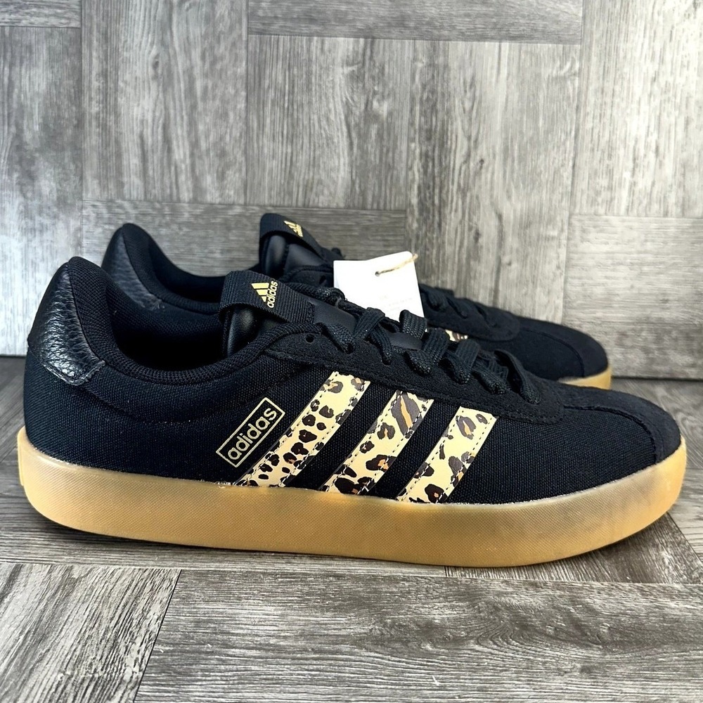 Adidas VL Court 3.0 Sneakers Womens 6 Black Leopard Print Gum Sole NEW JP5355